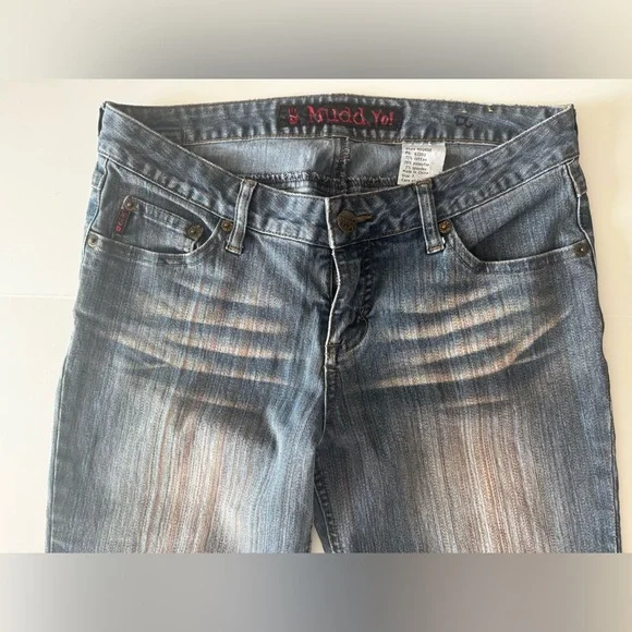 Y2K Mudd Jeans, Bootcut Flare, Striped Faded Wash, Low Rise, Women’s Size 7 - Picture 2 of 15